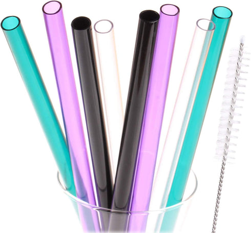 Dakoufish 9" Wide Mouth Reusable Plastic Replacement Drinking Straws for Milkshake, Smoothie Set of 8