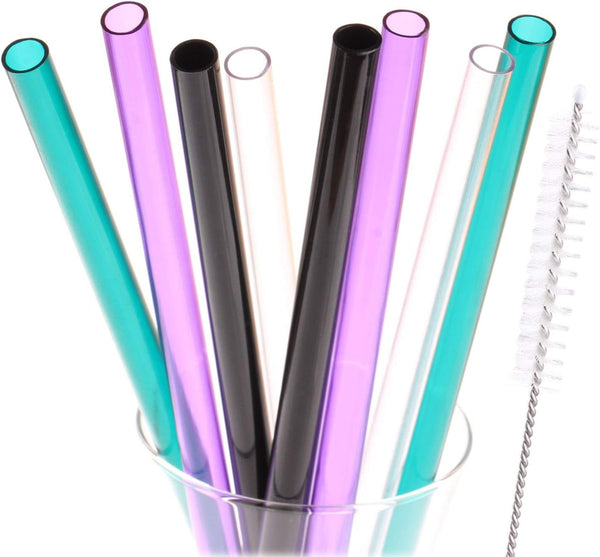 Dakoufish 9" Wide Mouth Reusable Plastic Replacement Drinking Straws for Milkshake, Smoothie Set of 8