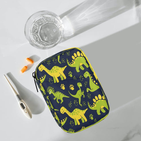 Skerhhux 7 Animal Dinosaur Green Pill Case Travel Pill Organizer Weekly Day Portable with Zipper Medicine Box Pill Case