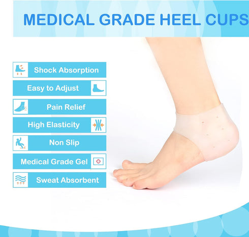 Wonderwin Gel Heel Cups, Medical-Grade Breathable Heel Protectors for Cracked Heels, Heel Spurs, Plantar Fasciitis, Men