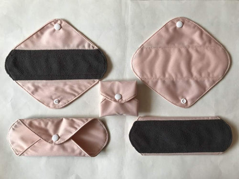 MUMBABY 5 (8 inch)) Pieces Charcoal Bamboo Mama Cloth/Menstrual Pads/Reusable Sanitary Pads (Light Pink, Pantyliner