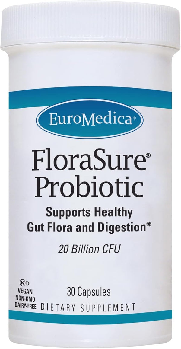Euromedica FloraSure Probiotic, 30 Capsules, Supports Healthy Gut Flora & Digestion, Vegan, Non-GMO, Dairy Free