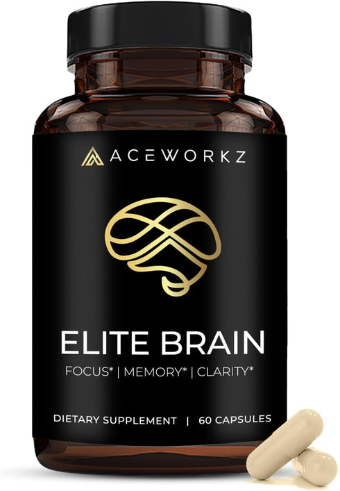 ACEWORKZ Elite Brain - Nootropic Supplement for Focus, Memory, & Mental Clarity - 60 Capsules with ALCAR, Lions Mane,