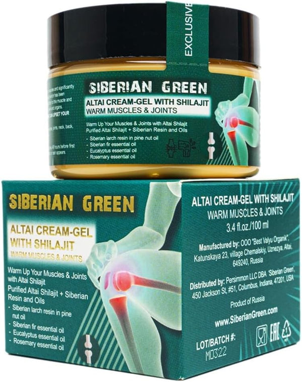 Altai Cream-Gel “Warm Muscles & Joints,” Shilajit Pine Nut Essential Oils, Resin and Herbs, 100ml