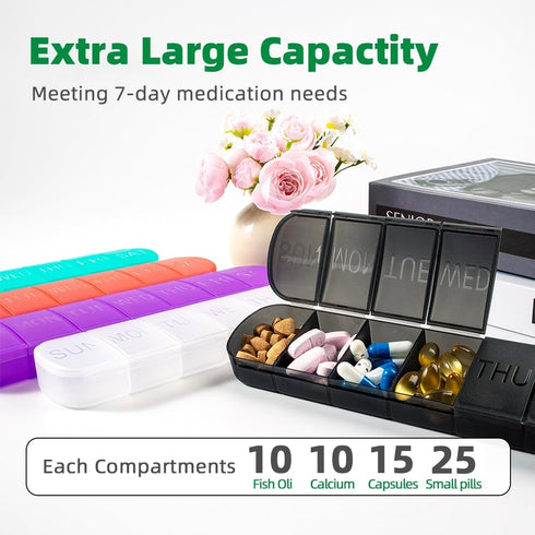 JUNIPLTER 2 1 7 PCS Weekly Pill Organiser Times a Day, Arthritis Friendly Travel Pill Case, BPA-Free Pill Box Day