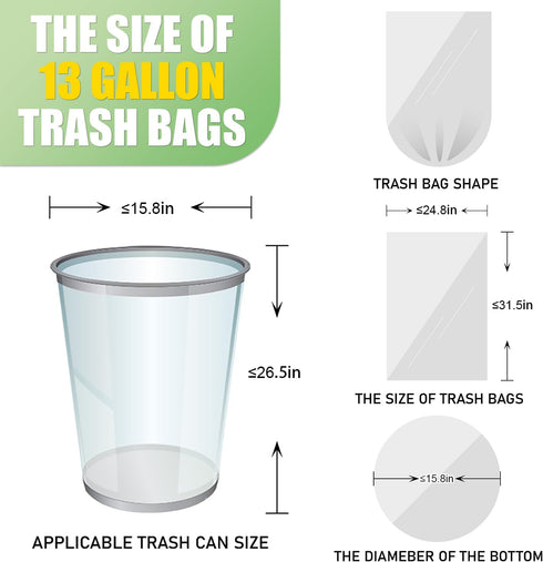 13 Gallon Tall Kitchen Trash Bags, 110 Count Clear Plastic Garbage Bags, Unscented for Home and Office