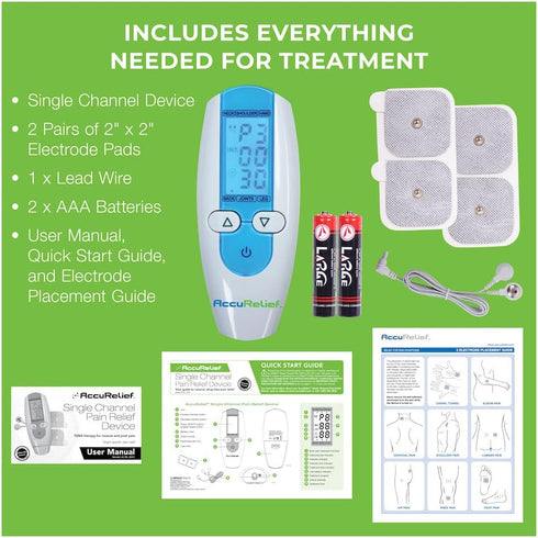 AccuRelief TENS Unit Muscle Stimulator, Pain Relief System, Electric Muscle Stimulator with Electrodes, White and Blue