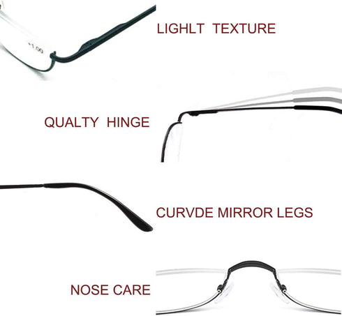 Half Frame Reading Glasses - 2 Pairs Half Metal Moon Readers for Women Men 3.50