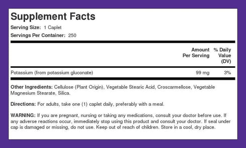 Chelated Potassium Supplement 99 mg by Piping Rock - 250 Caplets