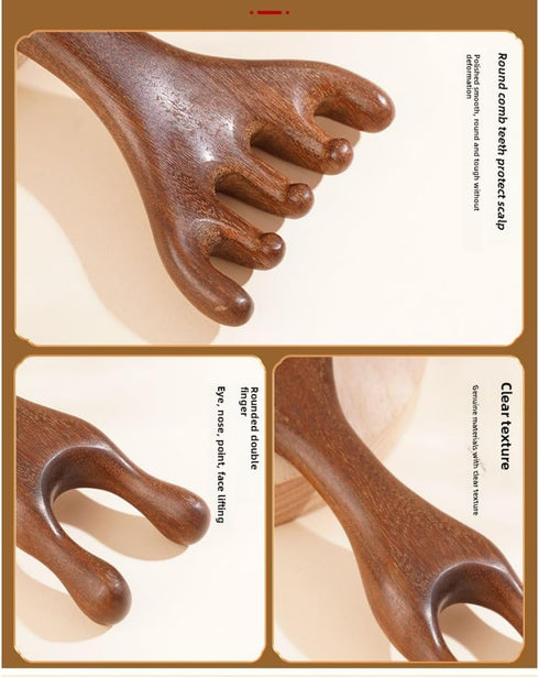 M.lemo925 (5+2-Claws) Golden Sandalwood Massager Tool Eye Massage Device Scalp Gua Sha Wooden Comb Forehead Massage