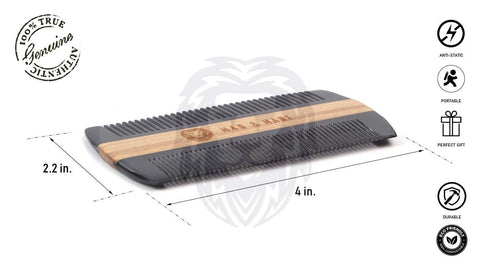 Premium Natural Ox Horn and Sandalwood Beard Comb, Dual-Action, Double Sided with Brown Protective Case
