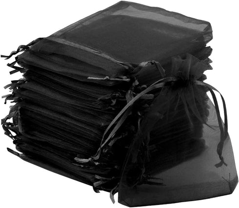 50pcs Organza Bags 3.54''x4.33'' Satin Drawstring Pouch, Wedding Party Favor Gift Bag, Black