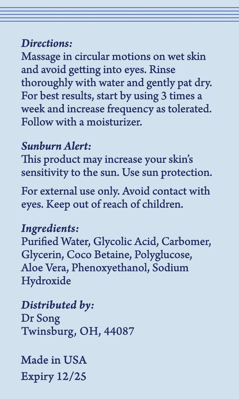 Korean Skin Care - Dr Song Glycolic Acid Face Wash - Exfoliating Face Wash with 10% Glycolic Acid, AHA for Anti Aging, Acne and Wrinkles Korean Beauty