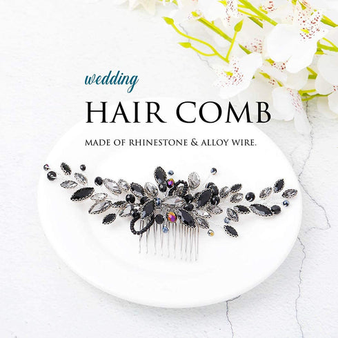Yean Decorative Black Hair Comb with Baroque Rhinestones, Hair Accessories Headpiece for Women