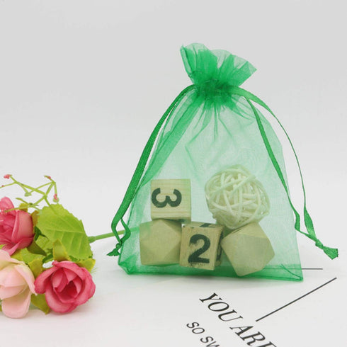 50 Pieces Gift Wrap Bags, 5x7 inches Green Organza Sheer Fabric, Drawstring Present Bags for Baby Shower