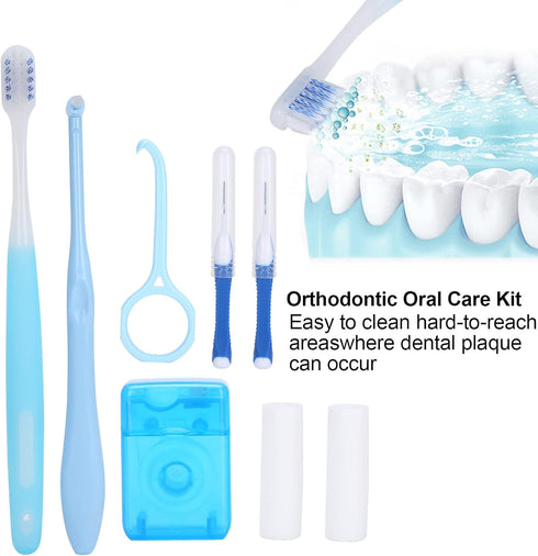 Oral Care Kit for Braces: Portable Hygiene Set with Interdental Brush, Floss, Ortho Wax, and Toothbrush Cleaning Kit
