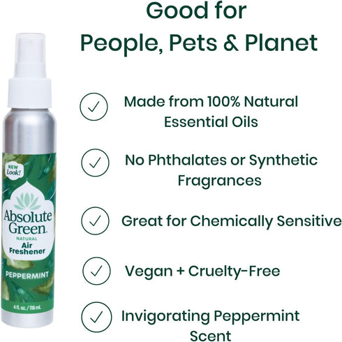 100% Natural Air Freshener Room Spray, PEPPERMINT, Non-Toxic, Safe Around Home, Food, Kids, Pets, Odor Eliminator,