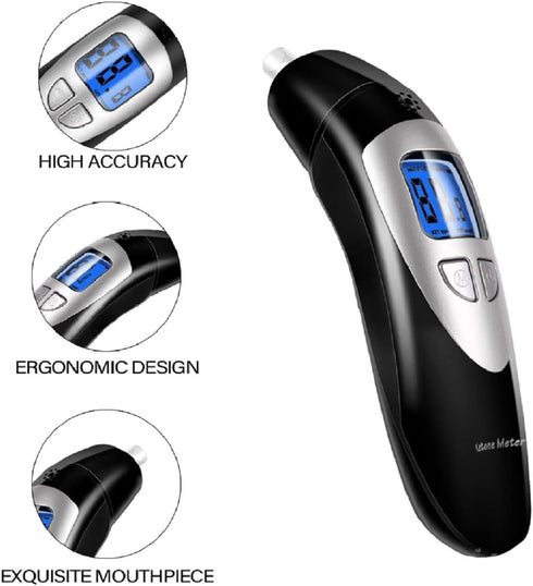 Ketone Analyzer, Digital Keto Breath Meter Test with 10 Mouthpieces for Health Ketosis (Black1)