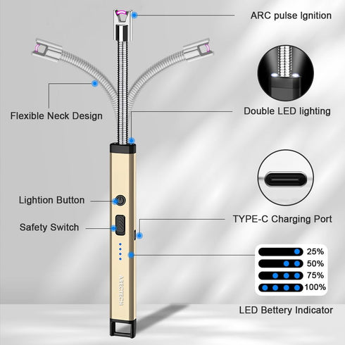 ARECTECH Electric Candle Lighter, Rechargeable USB Arc Lighter for Candle, Camping, Cooking, Christmas Gifts