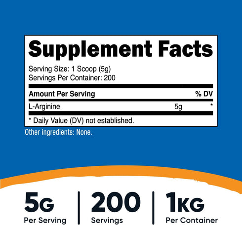 Nutricost L-Arginine Powder 1KG - Pure L-Arginine, 5g Per Serving