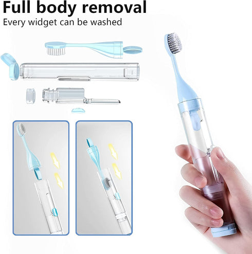 2Pcs Toothbrushes Kit - Fold Travel Size with Built-in Toothpaste Container, Soft Bristles for Travel, Camping, School,