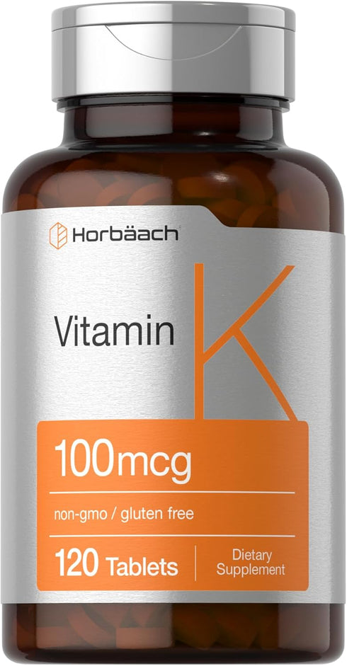 Horbaach Vitamin K Supplement | 100mcg | 120 Tablets | Vegetarian, Non-GMO, Gluten Free