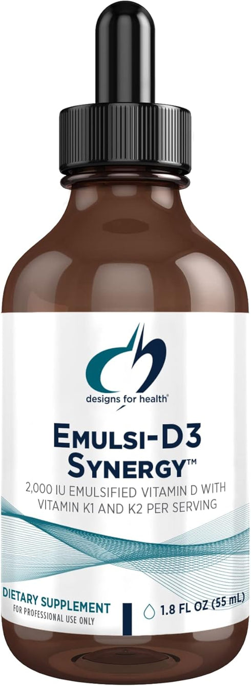 Designs for Health Emulsi-D3 Synergy 2000 IU Vitamin D Liquid with Vitamin K - Immune System Support & Bone Health - 55