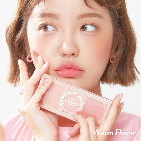 I'M MEME Blusher Palette - Afternoon Tea Warm Flavor with Soft Pink, Peach, Lavender, 3 Shades, Matte Powder