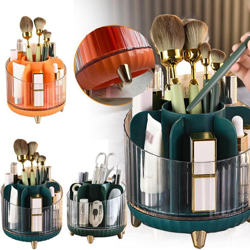 Makeup Brush Holder 360 Rotating Large Capacity Cosmetic Organizer 7 Slot Makeup Organizer Container Desktop Storage Stationery Storage(Green) by QKBZJUE