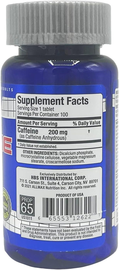 ALLMAX Nutrition Caffeine Pills - 200 mg, 100 Tablets for Sustained Energy & Pre-Workout Mental Focus, Fast Absorbing &