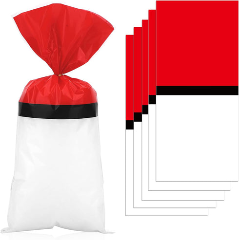 SAVITA 100pcs Red and White Cartoon Theme Cellophane Treat Bags, Animation Party Favor