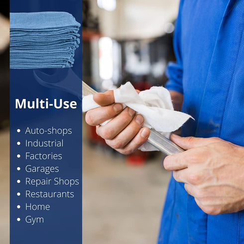 Linteum Textile Shop Towels: 50 Pack of 12"x14" Blue 100% Cotton Cleaning Rags for Home and Garage
