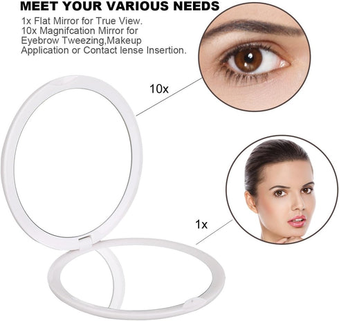 deweisn Magnifying Compact Cosmetic Mirror, Elegant Pocket Makeup Mirror with 10x Magnification and 1x True View