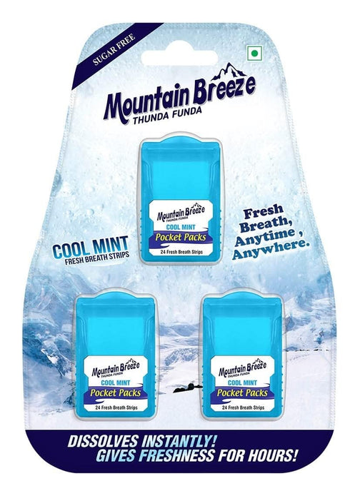 Mountain Breeze Oral Hygiene Mouth Freshener, Sugar Free Cool Mint Flavored Breath Strips, Pack of 1