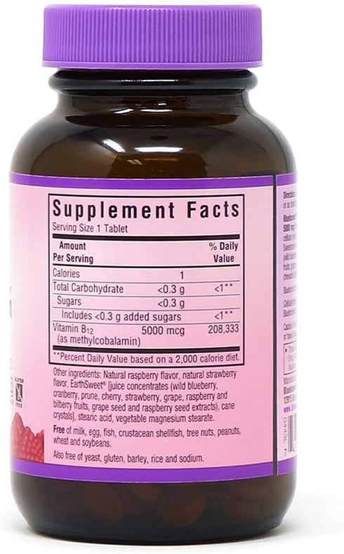 Bluebonnet Nutrition EarthSweet Methylcobalamin 5,000 mcg Active Coenzyme Vitamin B12 for Energy Boost & Metabolism -