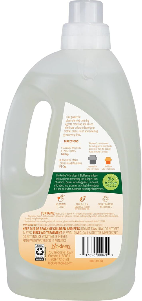 Biokleen Laundry Detergent -128 HE Loads - Citrus Essence 64 Fl Oz Concentrated, Eco-Friendly, Plant-Based, No Artificial Fragrance - Packaging May Vary