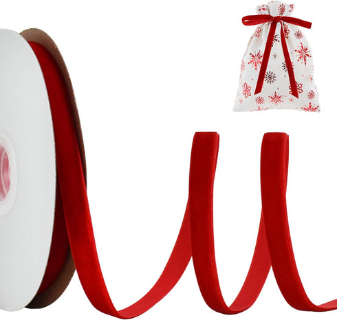 TONIFUL Red Velvet Ribbon, 3/8 Inch x 10yds Vintage for Christmas Wreath, Handmade Craft, Gift Wrapping