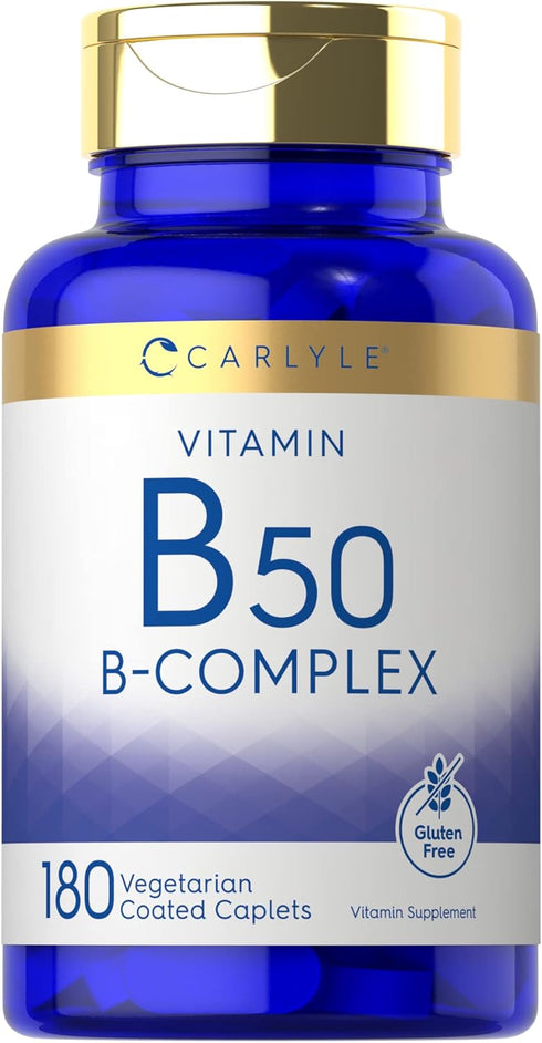 Carlyle Vitamin B50 Complex, 180 Caplets, Vegetarian, Non-GMO, Gluten Free