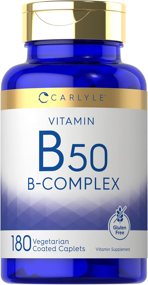 Carlyle Vitamin B50 Complex, 180 Caplets, Vegetarian, Non-GMO, Gluten Free