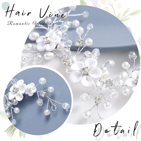 HEREAD Flower Bride Wedding Hair Vine, Pearl Bridal Headband with Rhinestones for Women