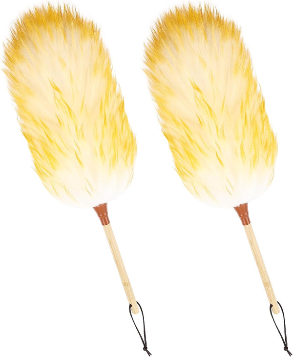 Lambs Wool Duster 20 Inch Handheld Wooden Duster for Cleaning Window Blinds, Computer, Furniture (2PCS)