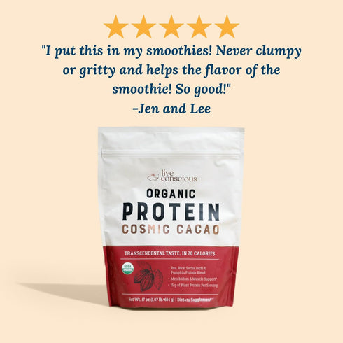 Live Conscious Organic Pea Protein Powder - Cosmic Cacao Chocolate Flavor | Plant-Based Vegan Protein Blend