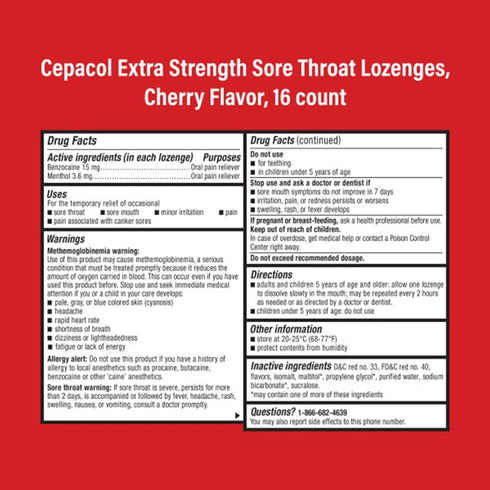 Cepacol Throat Drop Lozenges, Maximum Strength, Cherry, 16 Count