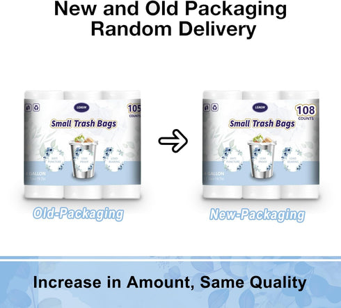 Small Trash Bags 4 Gallon - 108 Count Leakage-Proof, Unscented White 15L Small Garbage Bags for Office, Bedroom,