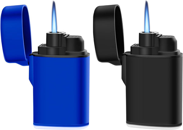 Navpeak Mini Torch Lighter, Windproof Jet Flame Butane Pocket Refillable for Camping, Pack 2, Black+Blue
