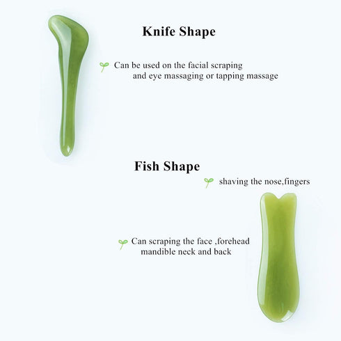 7 Pieces Gua Sha Scraping Massage Tool Set, Natural Resin GuaSha Tool for Face, Back, Neck, with Storage Bag (Green)