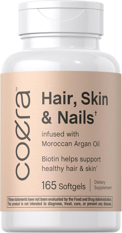 Hair, Skin and Nails Vitamins | 165 Softgels | Non-GMO & Gluten Free Supplement with Biotin, Collagen & Moroccan Argan