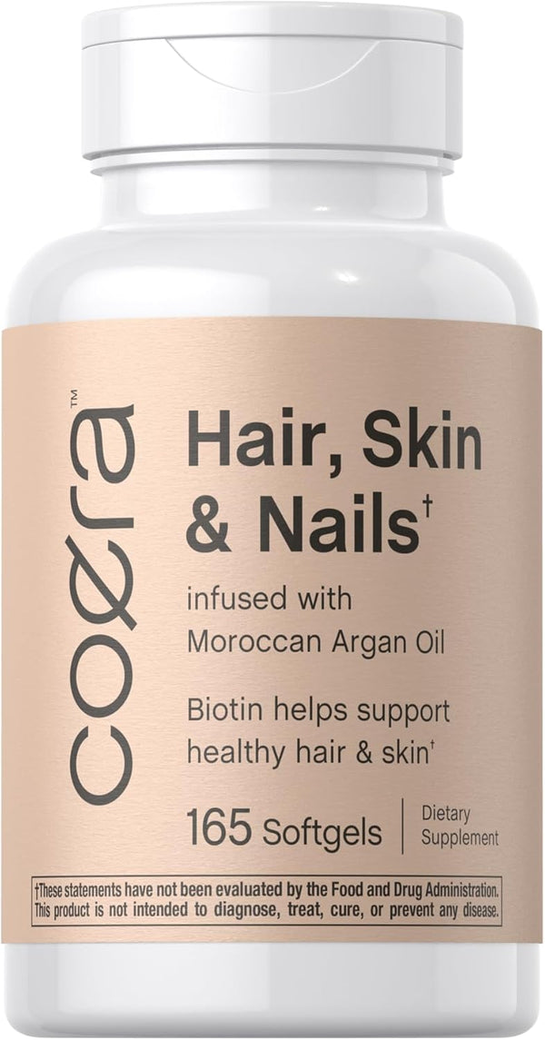 Hair, Skin and Nails Vitamins | 165 Softgels | Non-GMO & Gluten Free Supplement with Biotin, Collagen & Moroccan Argan
