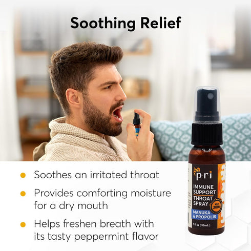 P.R.I Propolis Throat Spray, 1oz with Manuka Honey, Sore Throat & Immune Support, Fresh Peppermint Taste