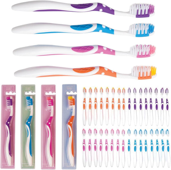 SmartSmile 72 Pcs Bulk Adult Toothbrushes Individually Packaged - Assorted Colors - Soft